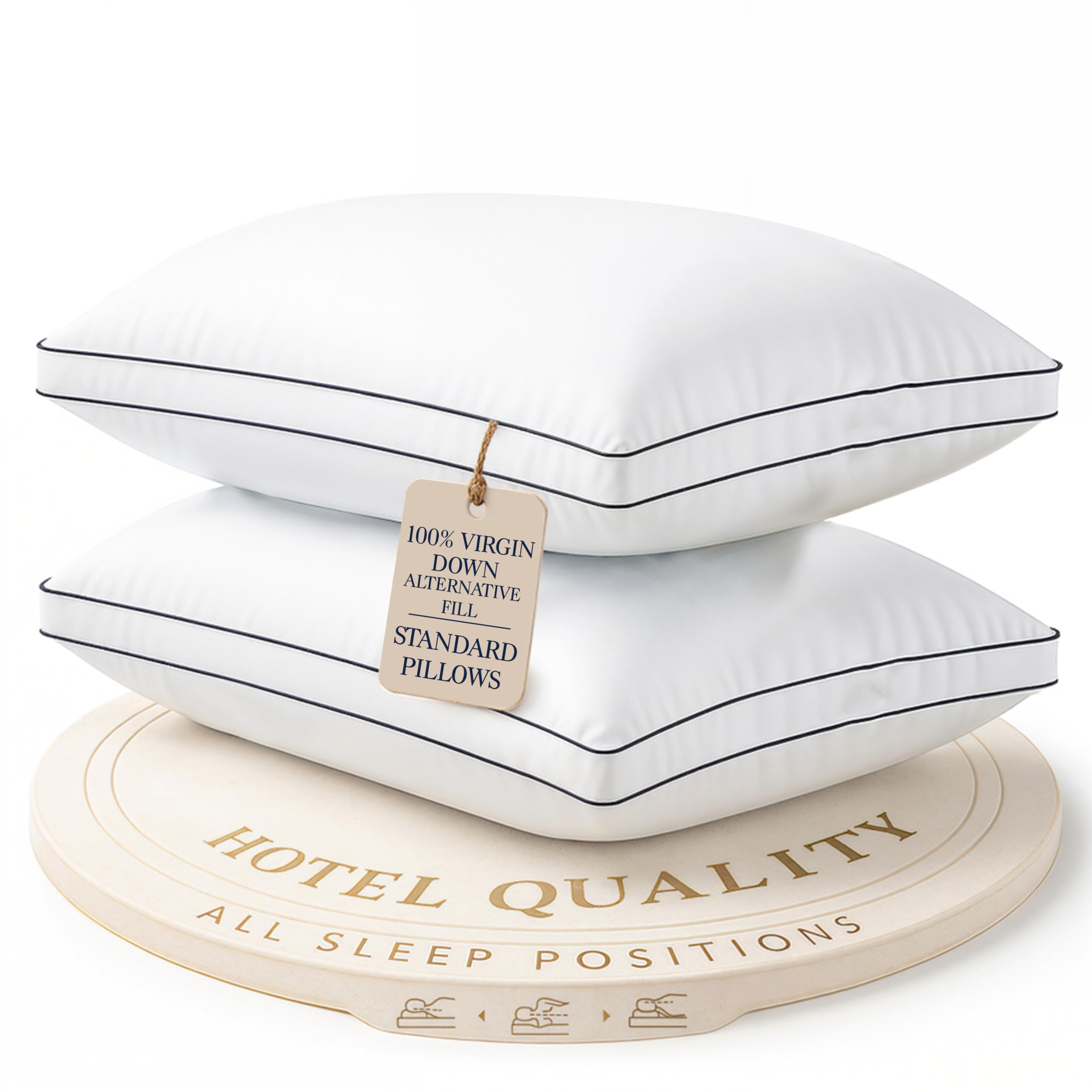 LANE LINEN Bed Pillows Standard Size Set of 2, Medium Soft Support Gusseted Hotel Pillows, Down Alternative Standard Pillow for 