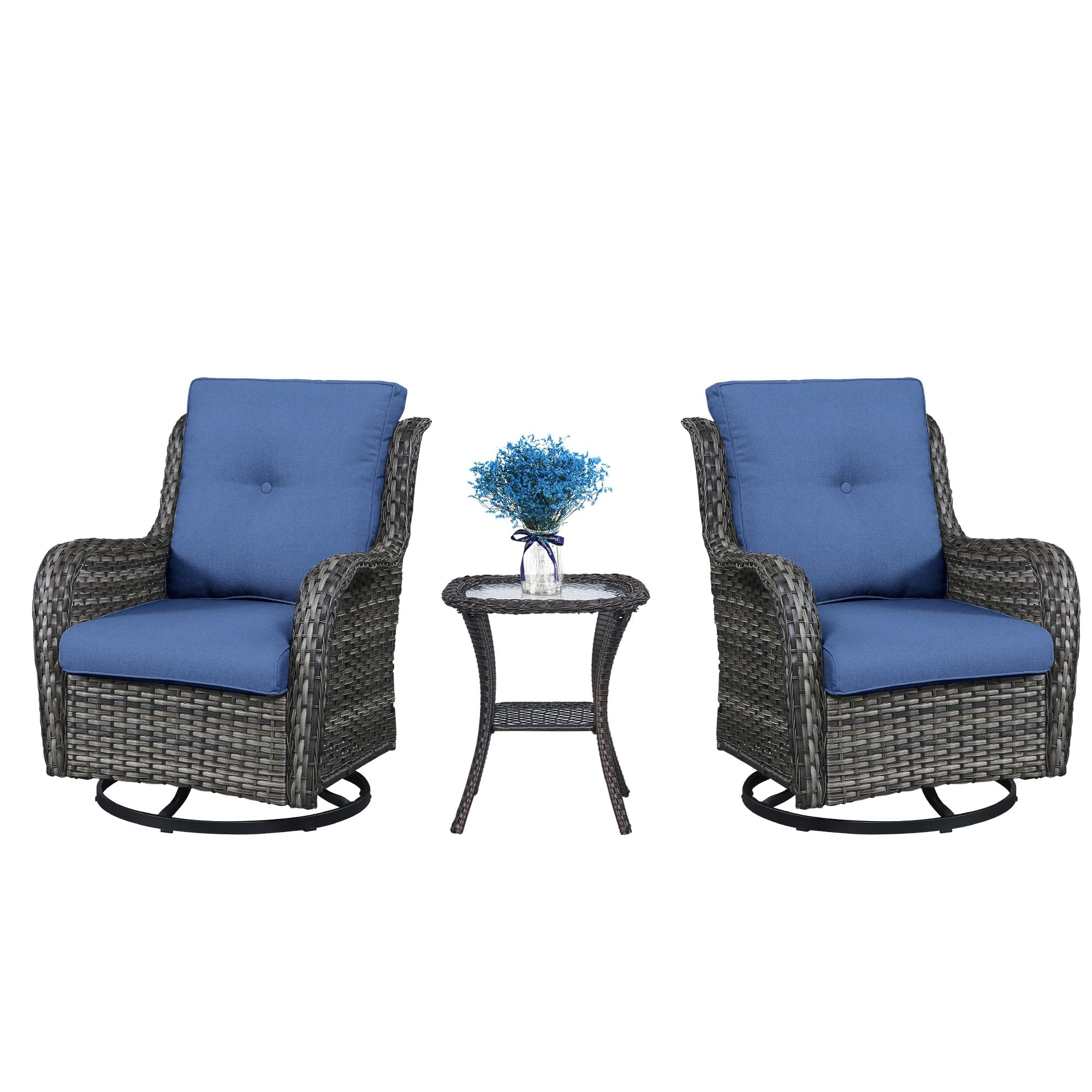 Belord Patio Swivel Rocking Chairs - Outdoor Wicker Glider Swivel Rcoker, 3 Pieces Patio Wicker Furniture Sets for Porch Include