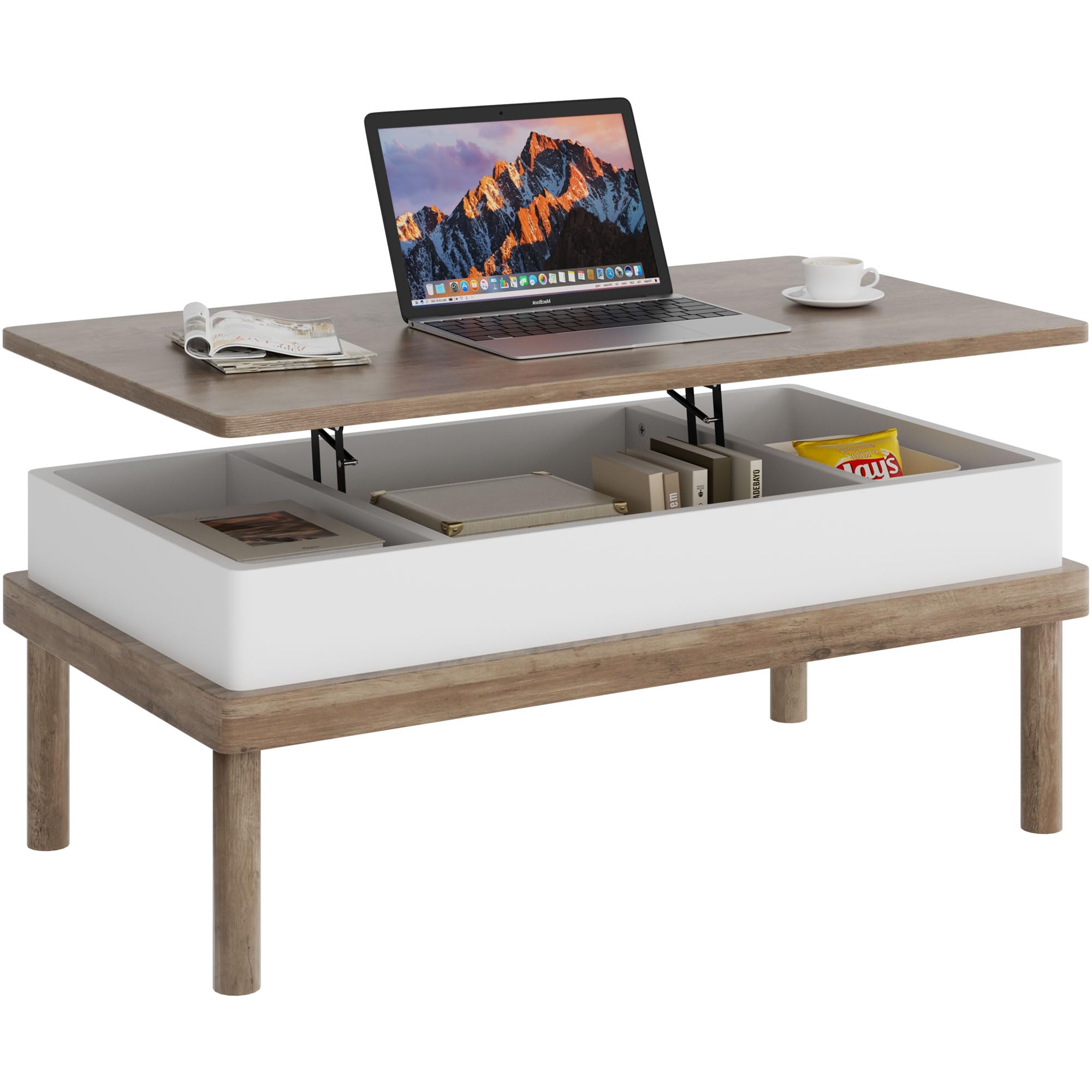 Shintenchi Coffee Table, Lift Top Coffee Table with Hidden Compartment, Rising Tabletop Dining Table, Lift Top Coffee Center Tab