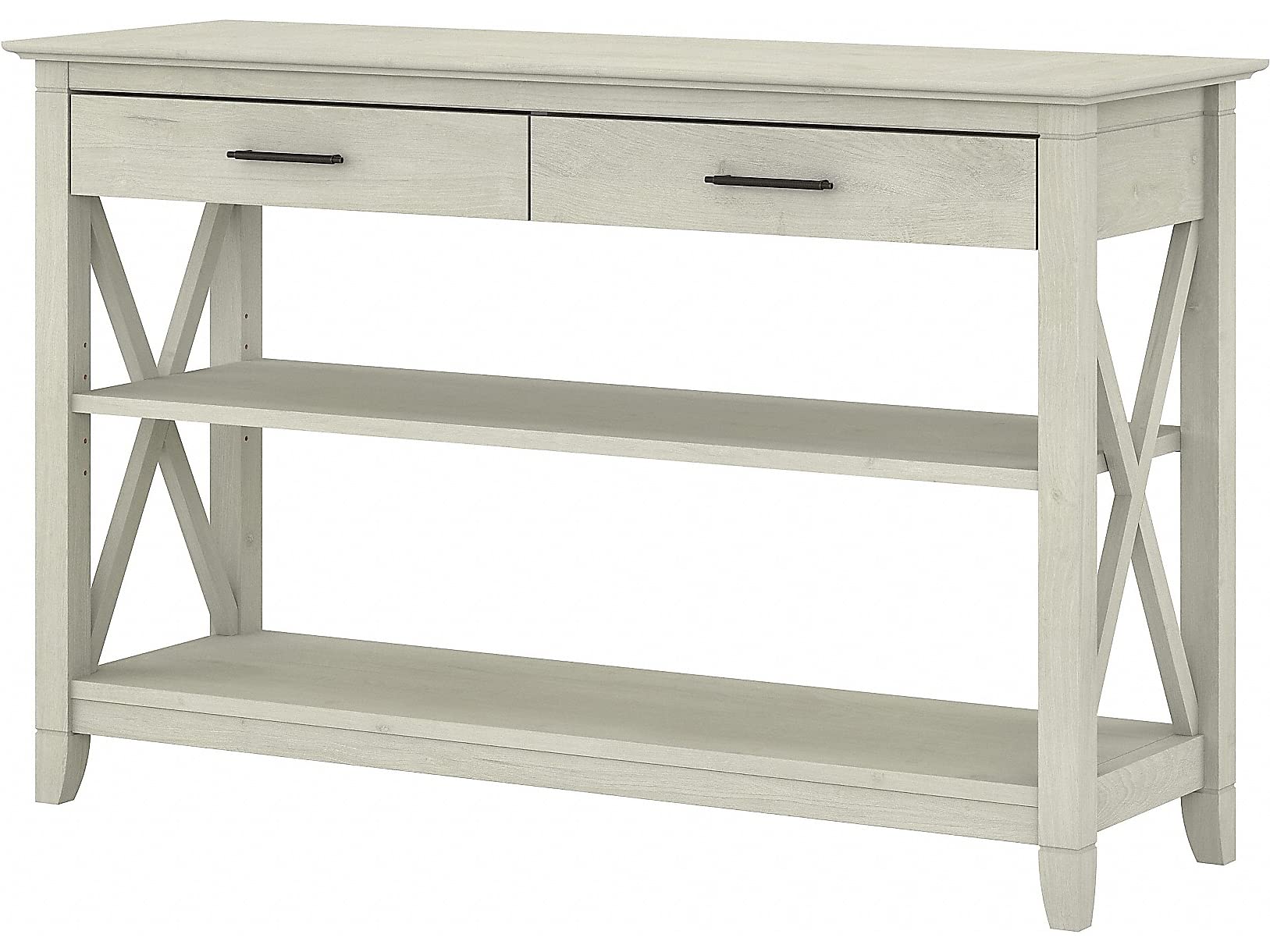 Bush Furniture Key West Console Table with Drawers and Shelves in Linen White Oak