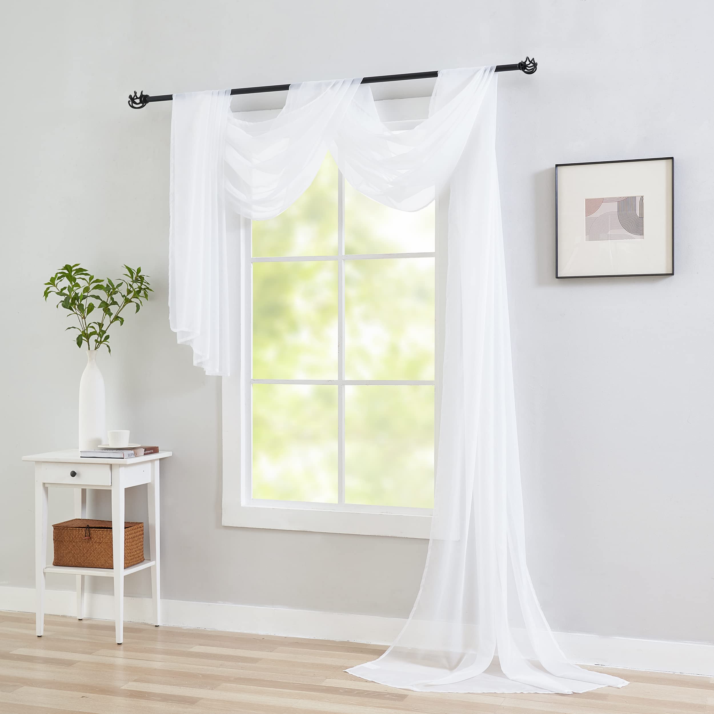 White Sheer Scarf Valance Curtains for Windows 216 Inches Long - Sheer Fabric for Draping Canopy Bed Curtain Scarf Wedding Arsh 