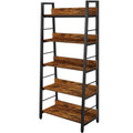BATHWA 5 Tier Book Shelf, Industrial Rustic Open Wood Metal Ladder Bookshelf Accent Bookcase, Morden Ladder Shelf for Living Roo