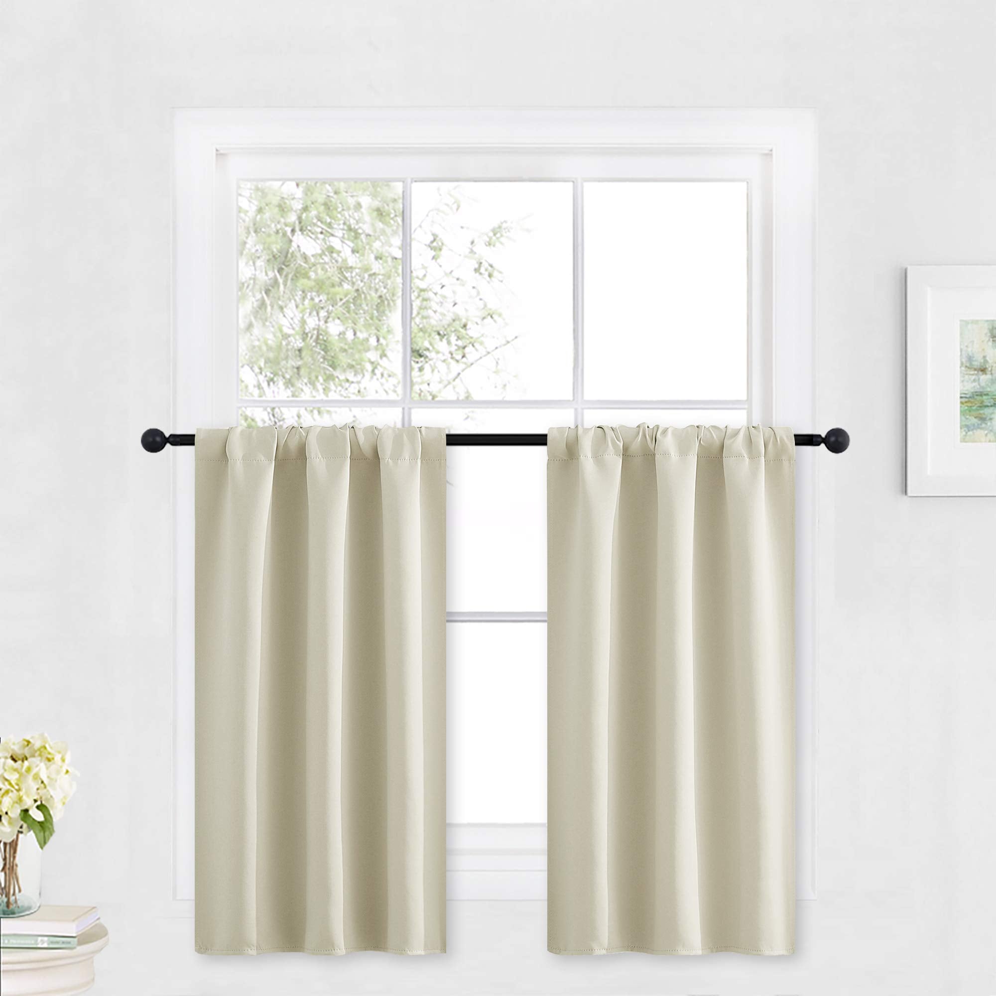 RYB HOME Bathroom Window Curtains - Super Soft Blackout Privacy Curtains for Baby Nursery Bedroom Basement Garege Workshop Kitch