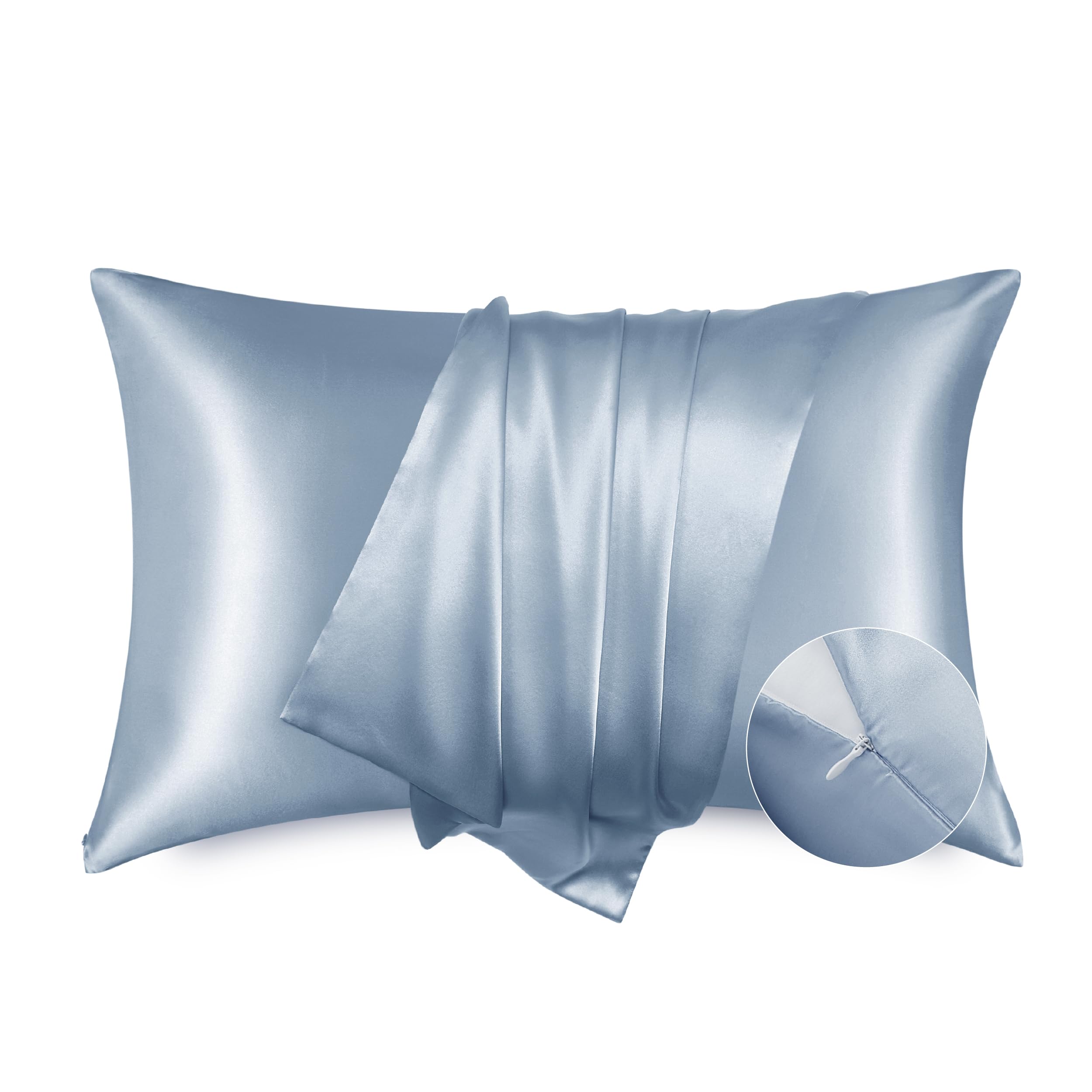 Bedsure Satin Pillowcase with Zipper, Similar to Silk Pillow Cases 2 Pack, Satin Pillow Cases King, Silky & Soft Bedding Pillow 