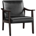Yaheetech PU Leather Accent Chair, Mid-Century Modern Armchair with Solid Wood Legs, Reading Leisure Chair with High Back for Li