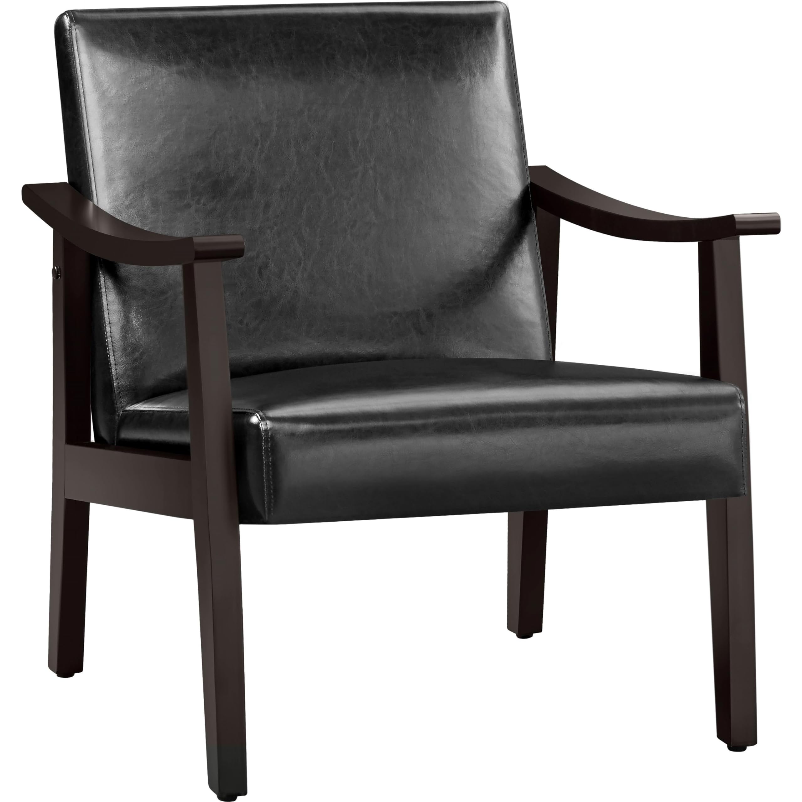 Yaheetech PU Leather Accent Chair, Mid-Century Modern Armchair with Solid Wood Legs, Reading Leisure Chair with High Back for Li