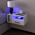 Homaterial Floating Nightstand with Charging Station and LED Lights, Floating Bedside Table with Drawers Wall Mounted Nightstand