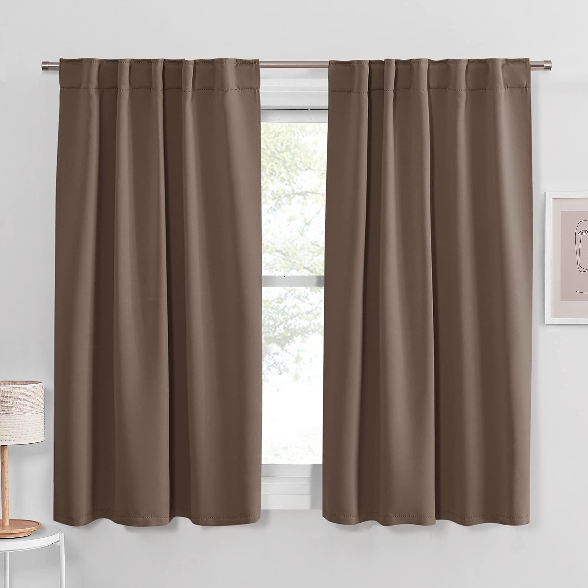 PONY DANCE Blackout Curtains Set - Short Window Curtain Draperies Thermal Insulated Home Decoration Energy Saving Back Tab/Rod P