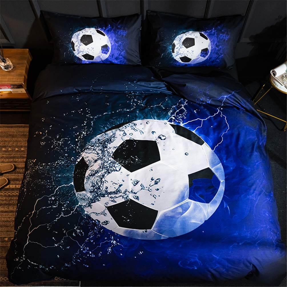 MOZEO 3D Soccer Bedding Duvet Cover Set 3 Piece (1 Duvet Cover+2 Pillowcase) for Teen Boys Sports Microfiber Bedding Quilt (Quee