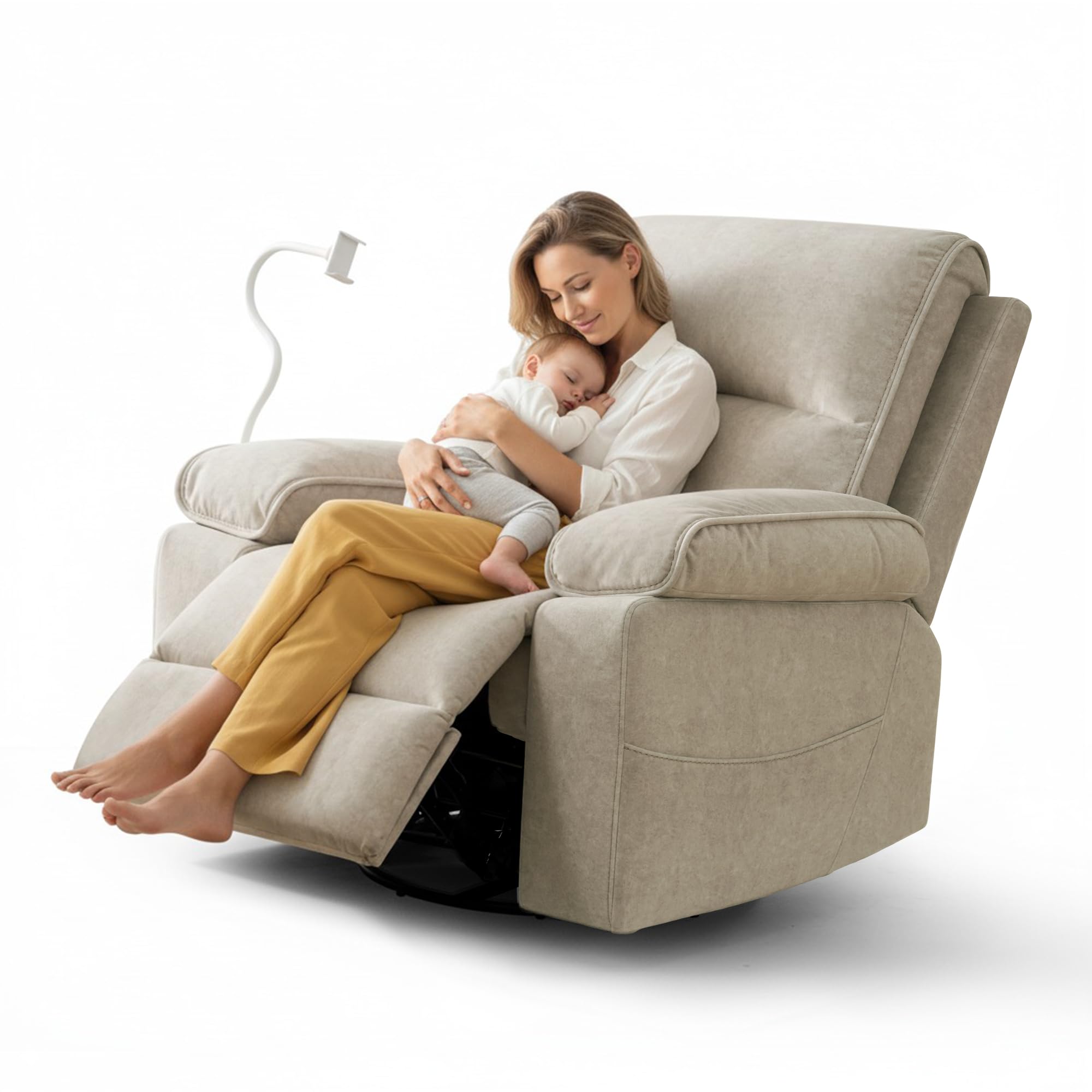 YuuYee Nursing Rocking Chair for Breastfeeding, Glider Nursery 360Swivel Rocker Recliner Chair with Adjustable and Removable Pho