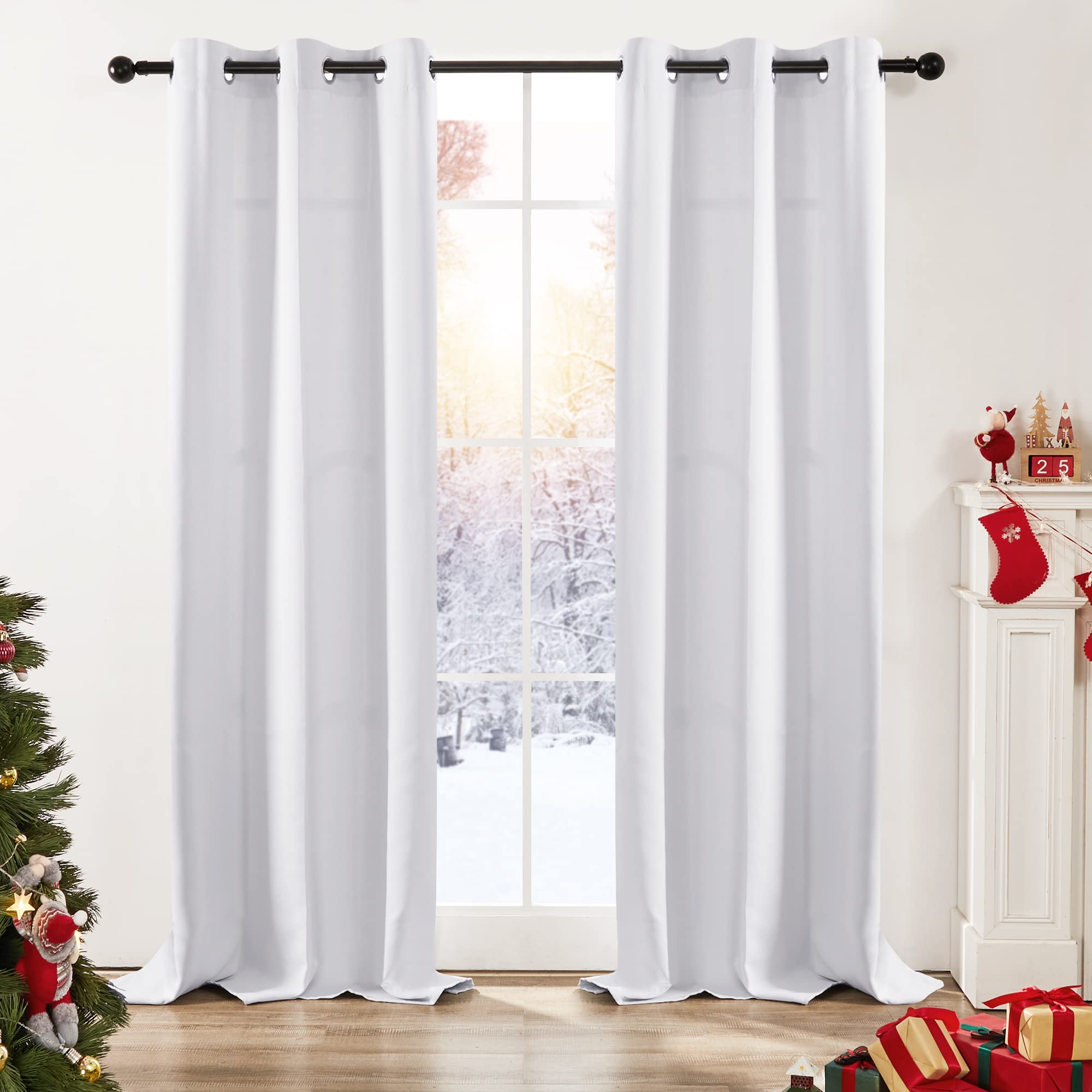 Deconovo Blackout Curtains for Bedroom, Thermal Insulated Room Darkening Window Drapes, Energy Efficient Grommet Curtains,Light 