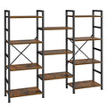 SUPERJARE Triple 4 Tier Bookshelf, Bookcase with 11 Open Display Shelves, Wide Book Shelf Book Case for Home & Office, Rustic Br
