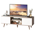 WLIVE TV Stand for 55 60 inch TV, Boho Entertainment Center with Storage Cabinets, TV Console for Living Room Decor, Greige Whit