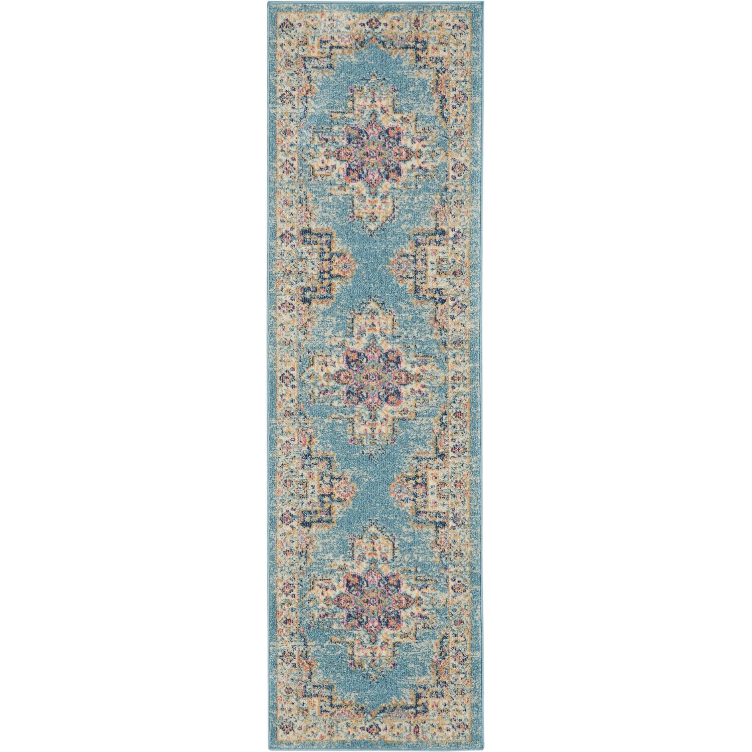 Nourison Passion Light Blue 22 x 76 Area Rug, Boho, Traditional, Easy Cleaning, Non Shedding, Bed Room, Living Room, Hallway, 