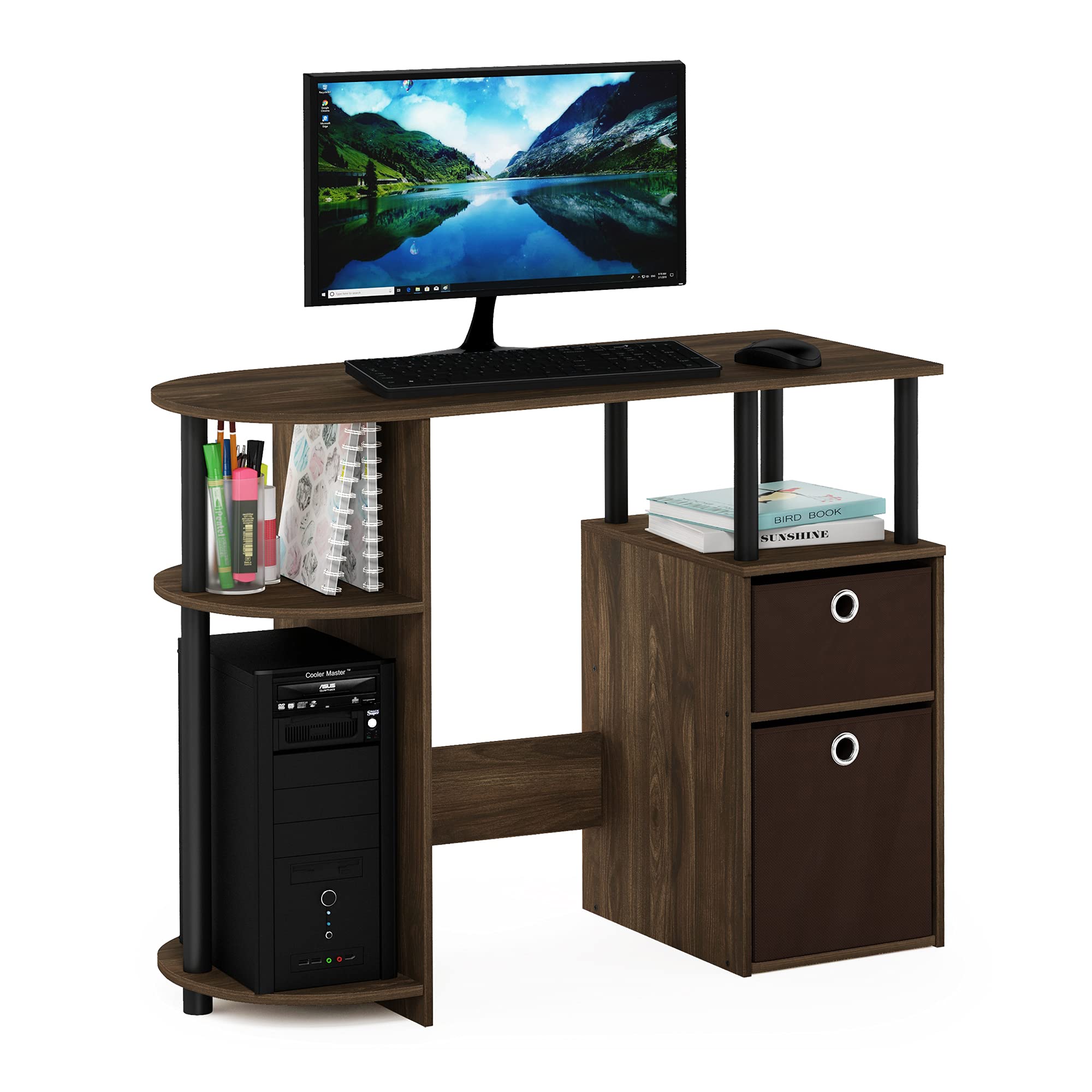 Furinno JAYA Simplistic Computer Study Desk, Columbia Walnut/Black/Dark Brown