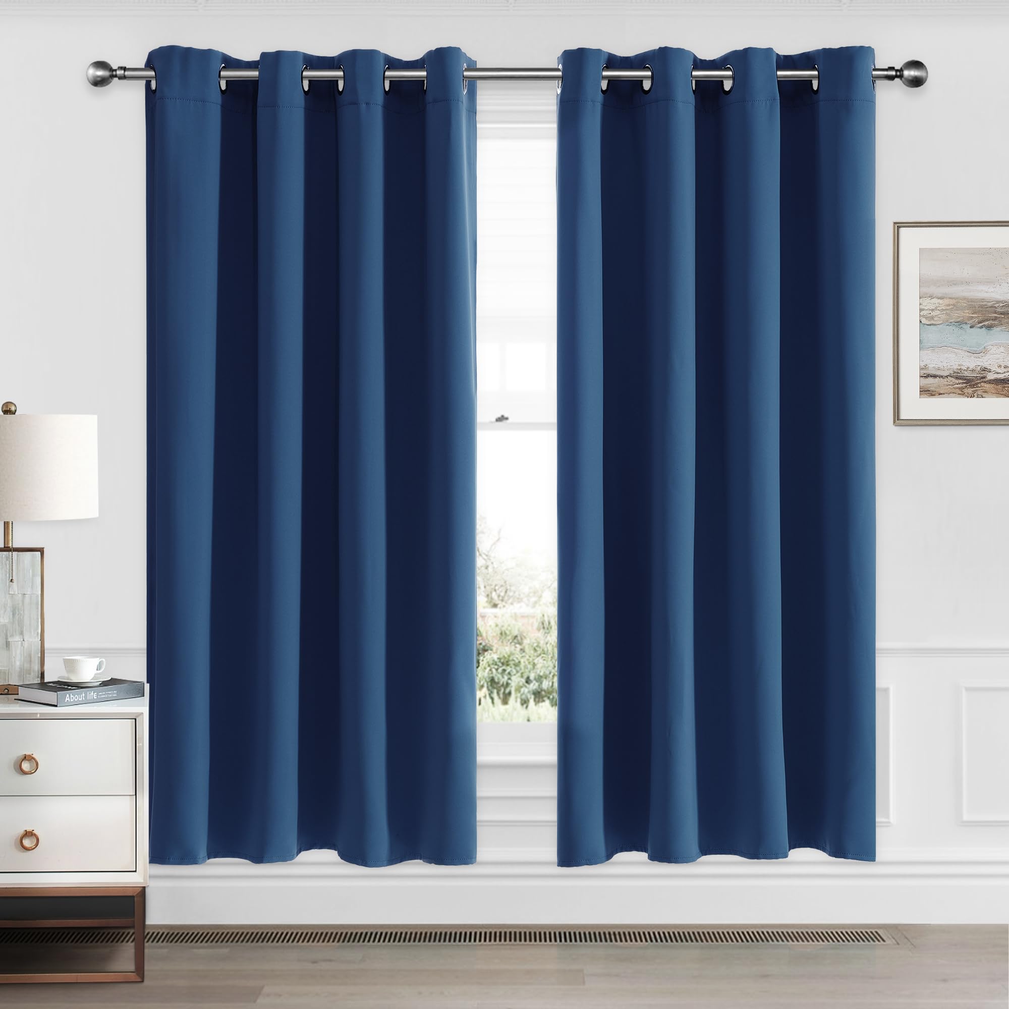 CUCRAF Blackout Curtains 63 inch Length 2 Panels Set, Room Darkening Curtains & Drapes for Living Room Bedroom, Thermal Insulate