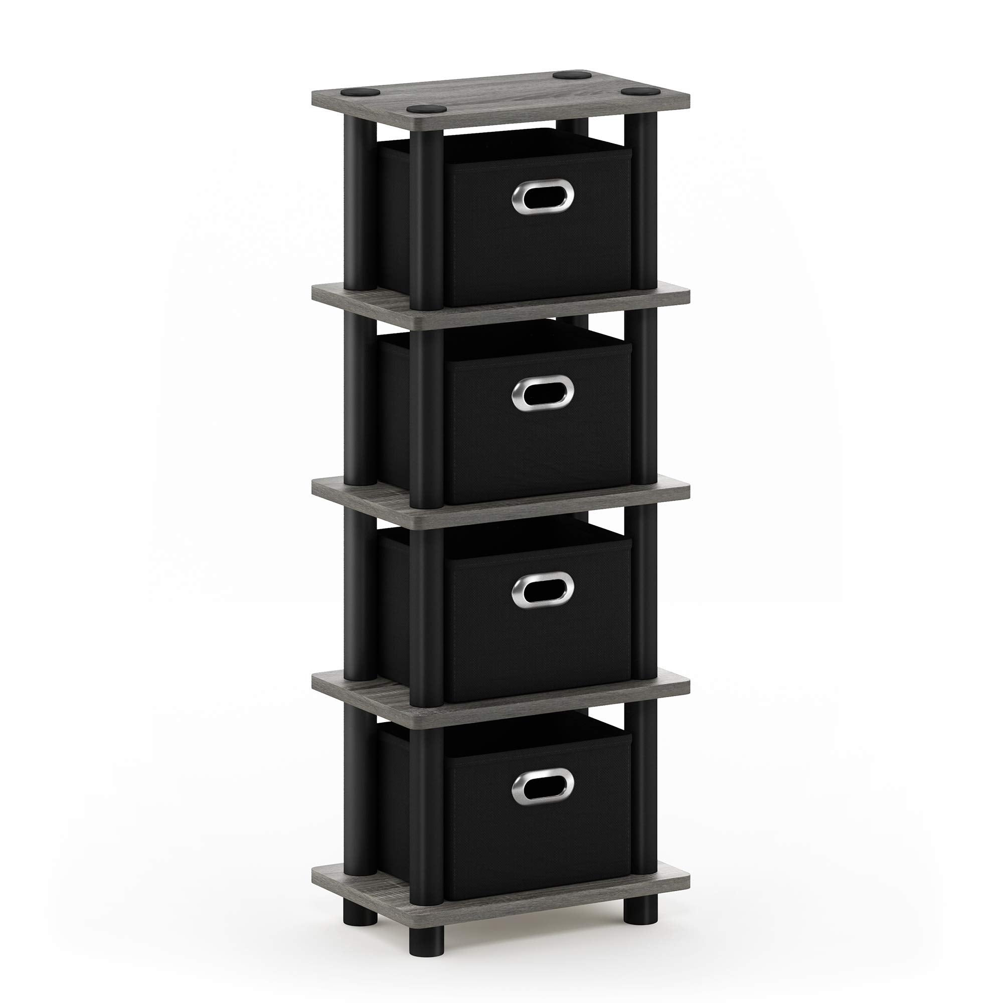 FURINNO Turn-N-Tube LACi 4-Bins System Rack, French Oak Grey/Black