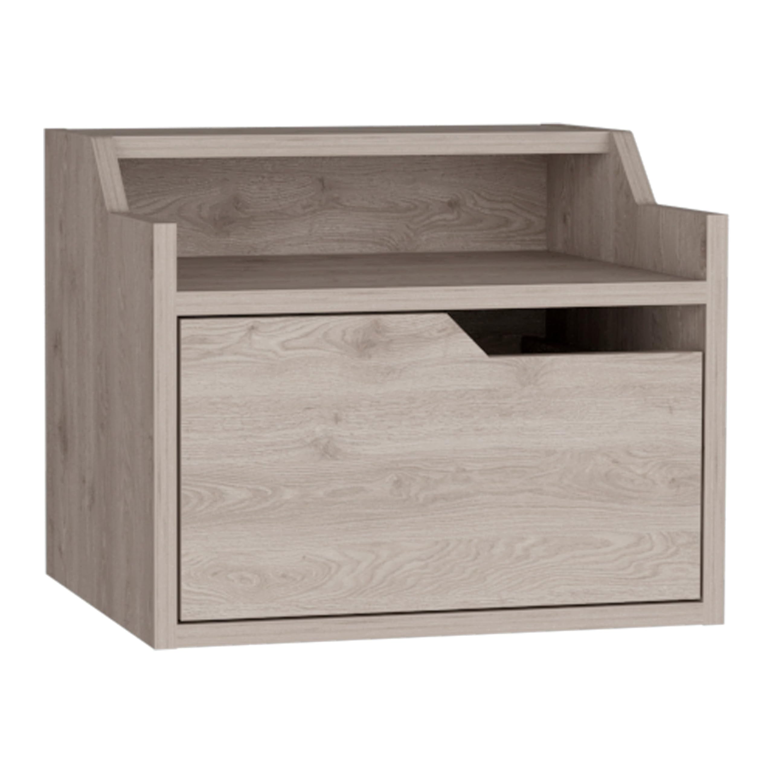 Tuhome Busan Modern Floating Nightstand, Single-Drawer Design with Sleek Two-Tiered Top Shelf Surfaces- Light Grey