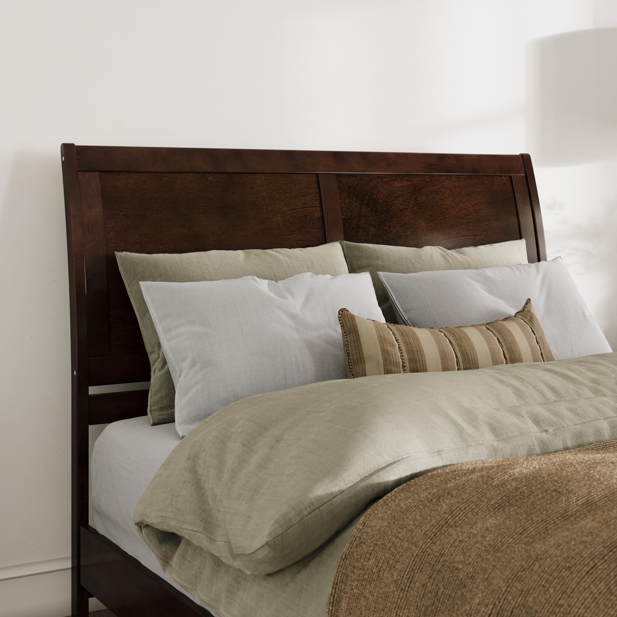 Atlantic Furniture AFI Portland Queen Wood Sleigh Headboard with USB Charging Station in Walnut