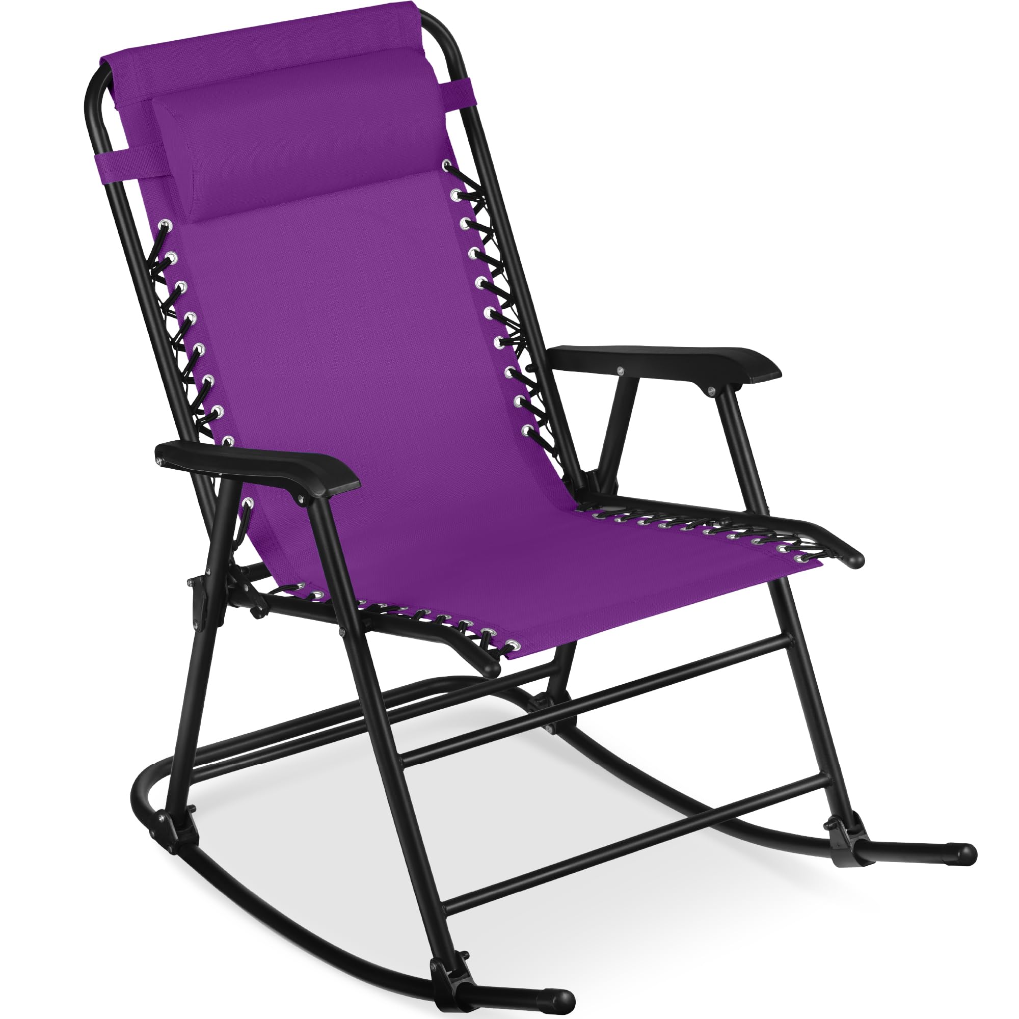 Best Choice Products Outdoor Folding Rocking Chair, Zero Gravity Lounge Chair, Patio Rocker w/Headrest Pillow - Amethyst Purple