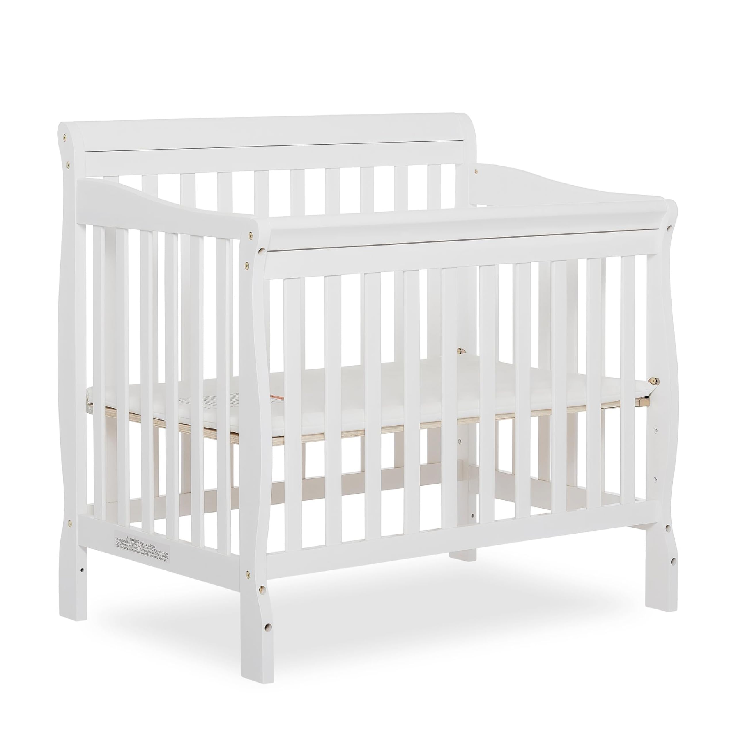 Dream On Me Aden 4-in-1 Convertible Mini Crib In White, Greenguard Gold Certified, Non-Toxic Finish, New Zealand Pinewood, With 