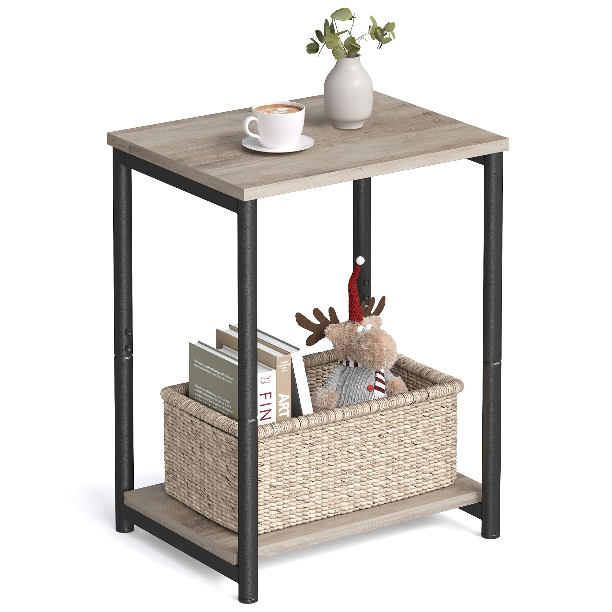 VASAGLE Side Table, Small End Table, Nightstand for Living Room, Bedroom, Office, Bathroom, Greige and Black ULET271B02