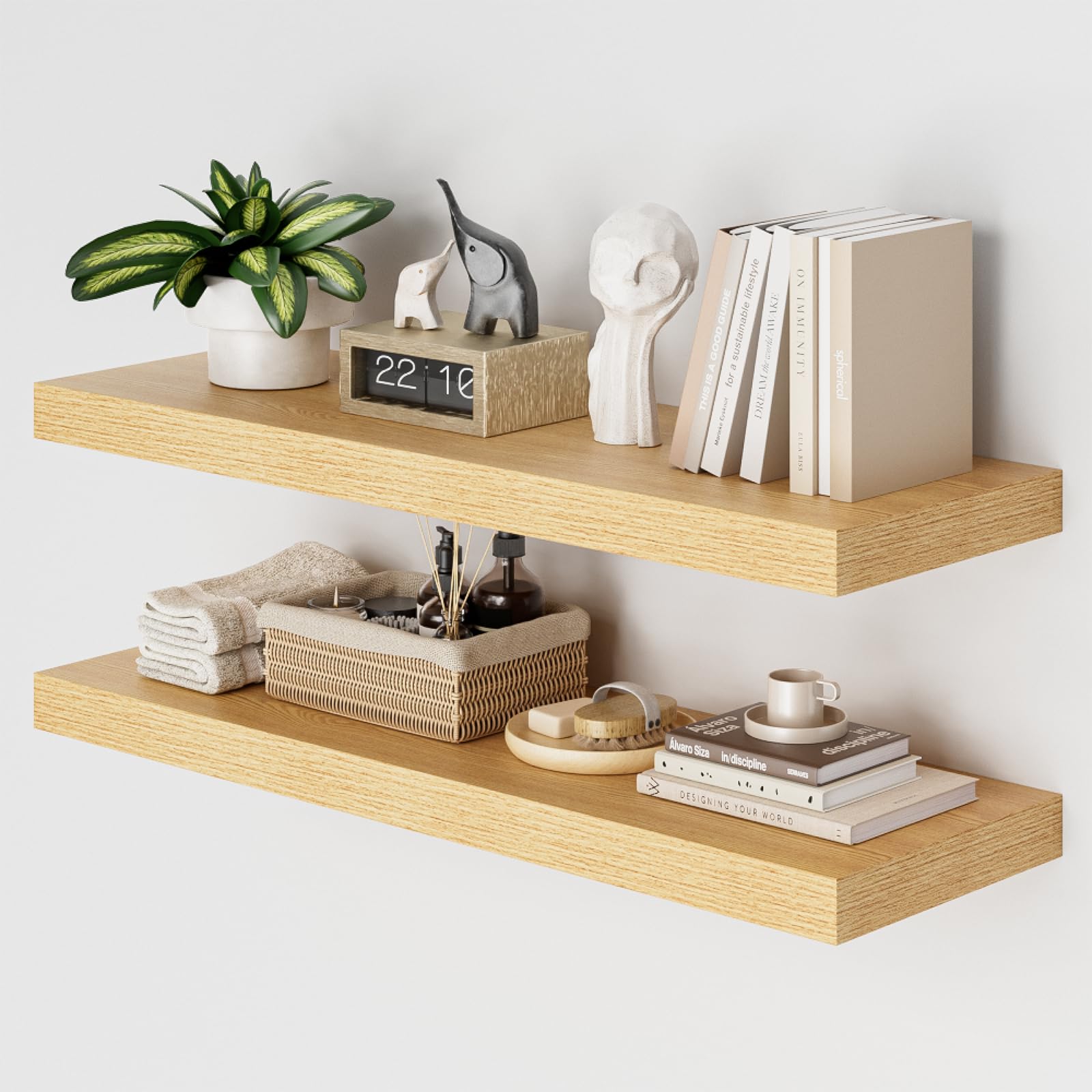 Heimlove 36 Inch Wall Shelf Bathroom Shelves Set of 2, 12  Deep Floating Shelves for Wall, Wall Mounted Shelves for Books Living