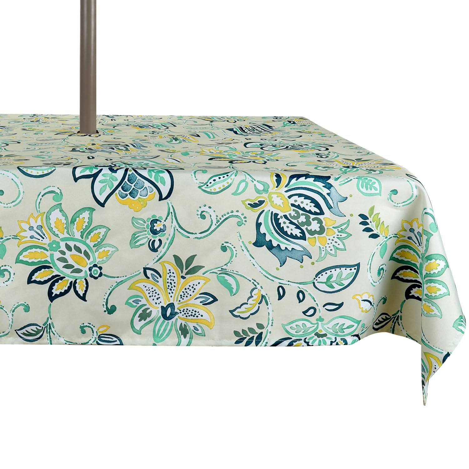ColorBird Outdoor Rectangle Tablecloth, 60  84 inch Patio Rectangle Tablecloth with Umbrella Hole Blue Bosemia Flower Plastic Ta