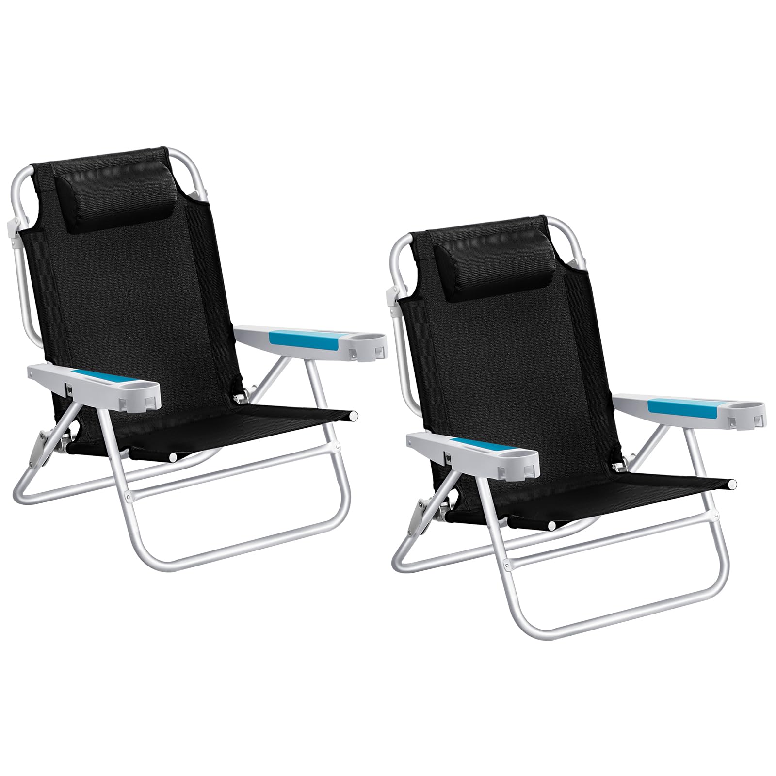 ICECO Backpacking Beach Chairs for Adults, 5 Positions Reclining, Heavy Duty Folding Beach Chairs, Portable Lay Flat Outdoor Cha