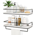 ZGO Floating Shelves for Wall Set of 2, Wall Mounted Storage Shelves with Black Metal Frame and Towel Rack for Bathroom, Bedroom