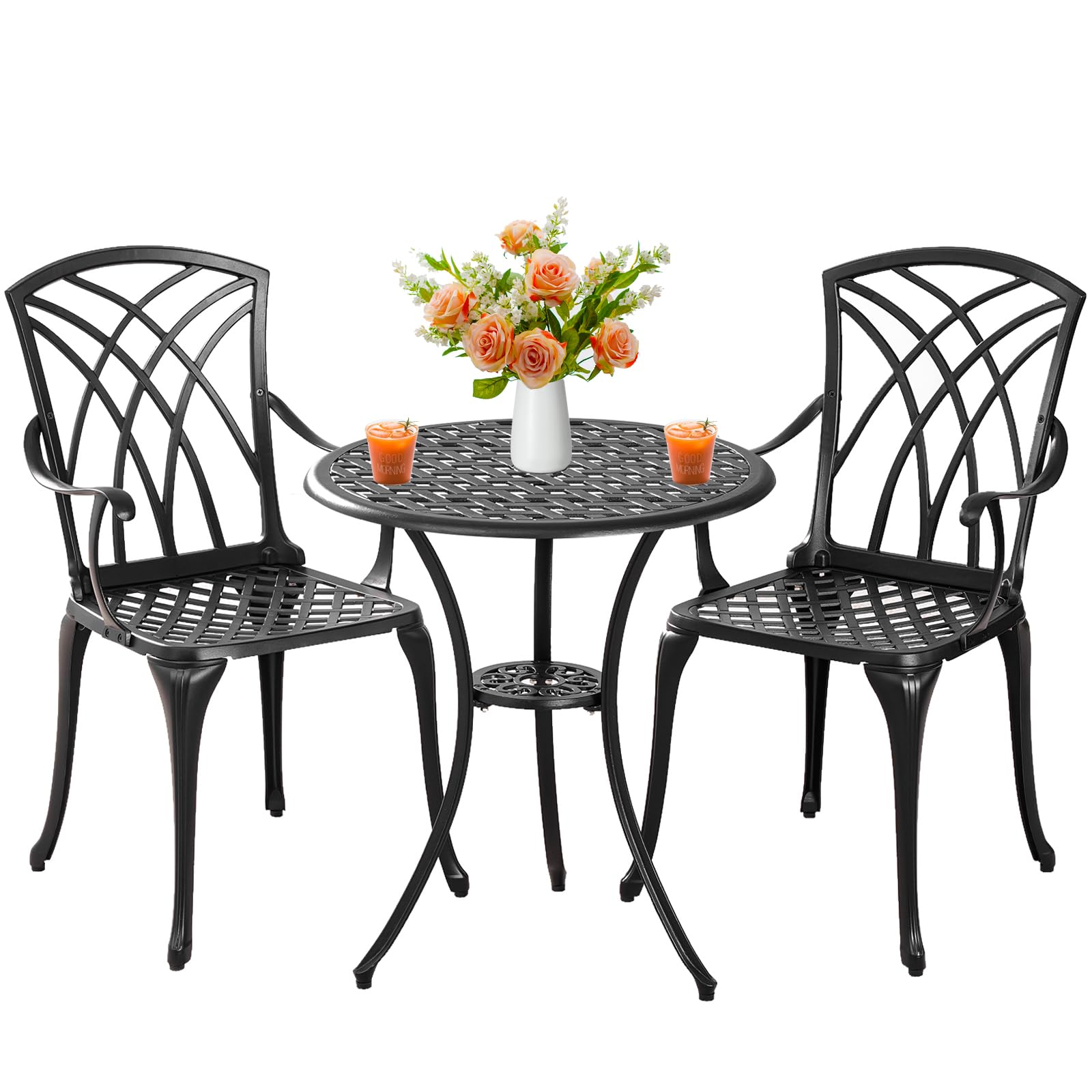 Withniture Outdoor 3 Piece Bistro Set Cast Aluminum Bistro Table and Chairs Set of 2, All Weather Bistro Patio Set, Patio Furnit