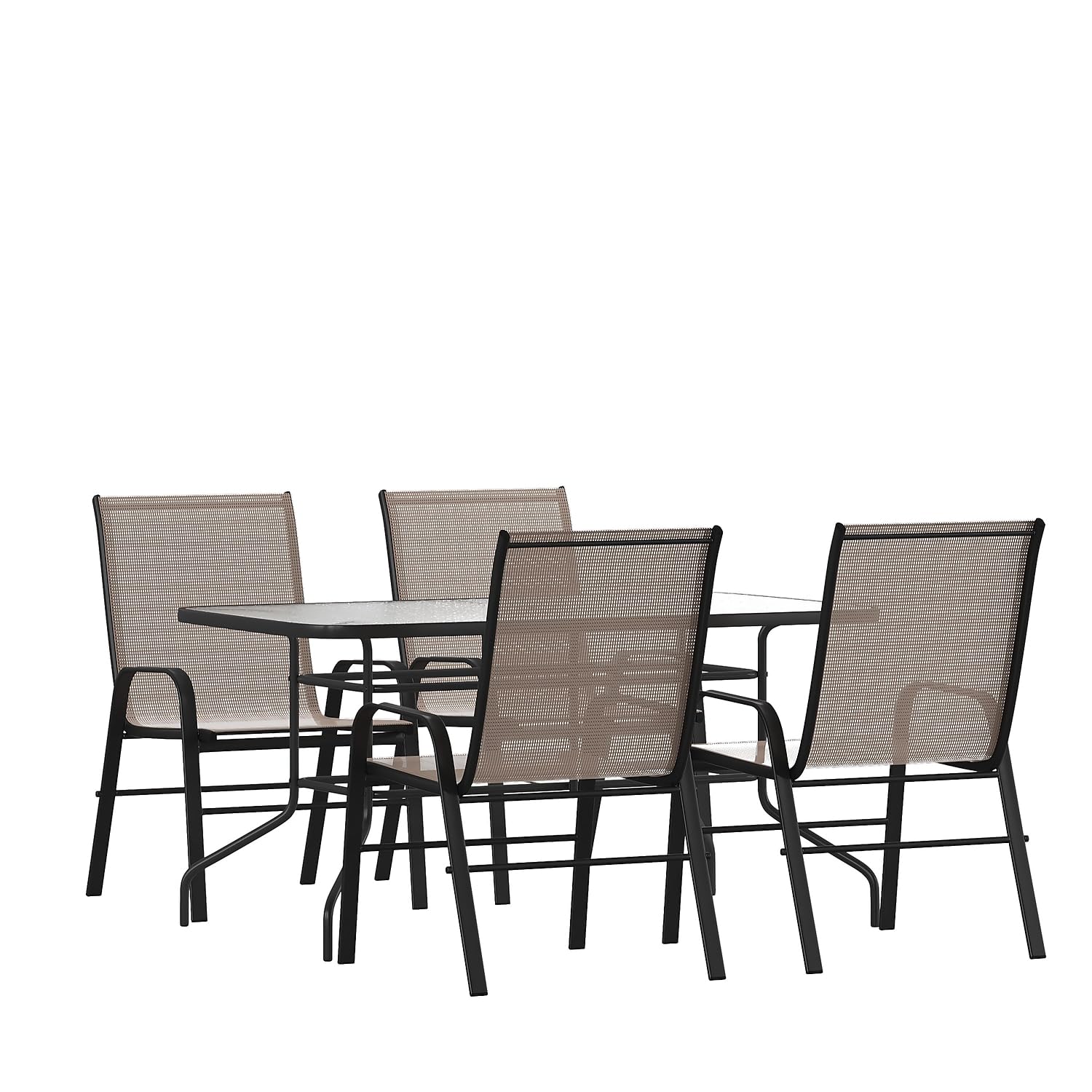 Flash Furniture Brazos 5 Piece Outdoor Patio Dining Set - 4 Brown Flex Comfort Stack Chairs - 55 Tempered Glass Patio Table with