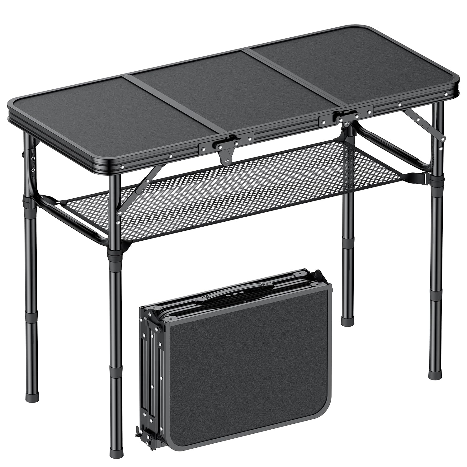 Folding Camping Table, 3 FT Folding Portable Camping Table, Outdoor&Indoor Picnic Table with 3 Adjustable Height Max 27.1,Lightw