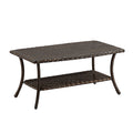 Rilyson Outdoor Wicker Coffee Table, Patio Rattan Coffee Table with 2-Tier Storage Shelf with PP Board for Patio Conversation Se