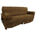 Blazing Needles Solid Microsuede Double Corded 8 to 9 Futon Slipcover Set with 2 Bolster Pillows (Set of 3), Full, Saddle Brown