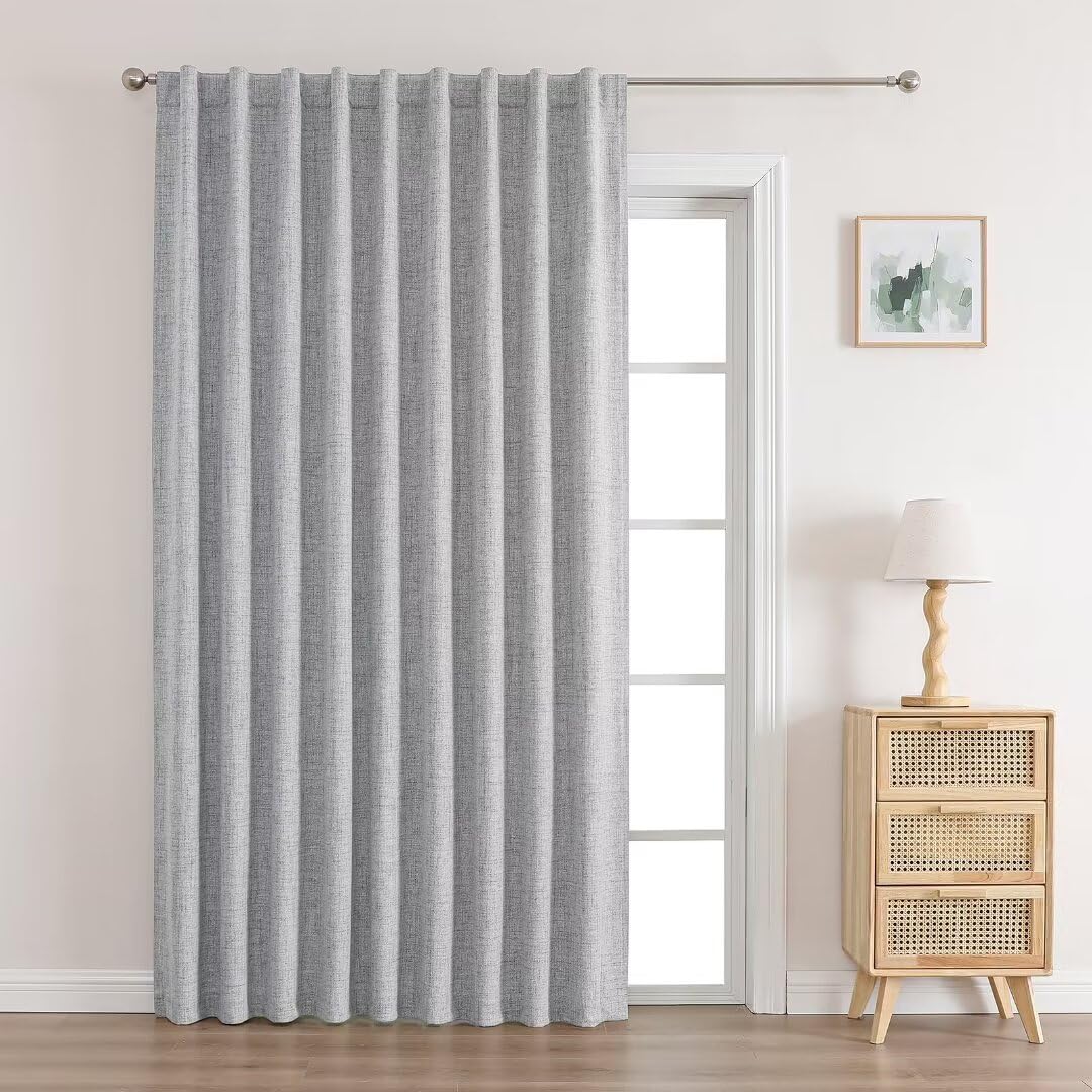 Joydeco Natural Linen Curtains 108 inch Length 1 Panel Set Burg 100% Blackout Patio Door Curtain Room Darkening Sliding Door Cur