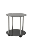 AVF Steel and Glass Two Tier Round Wheeled End Table in Black/Chrome