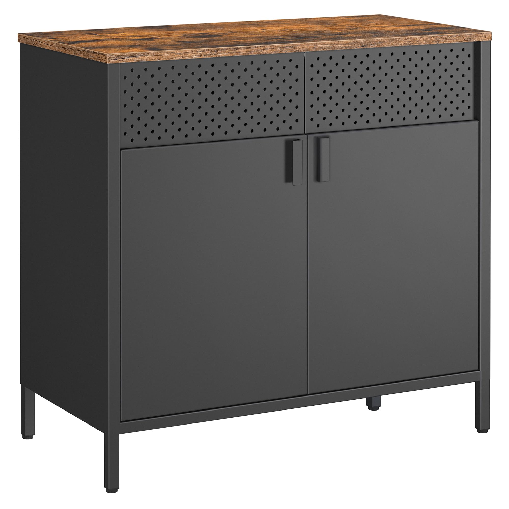 SONGMICS Storage Sideboard, Buffet Table with Adjustable Shelves, Floor Storage Cupboard, Steel Frame, Rustic Brown and Black UL