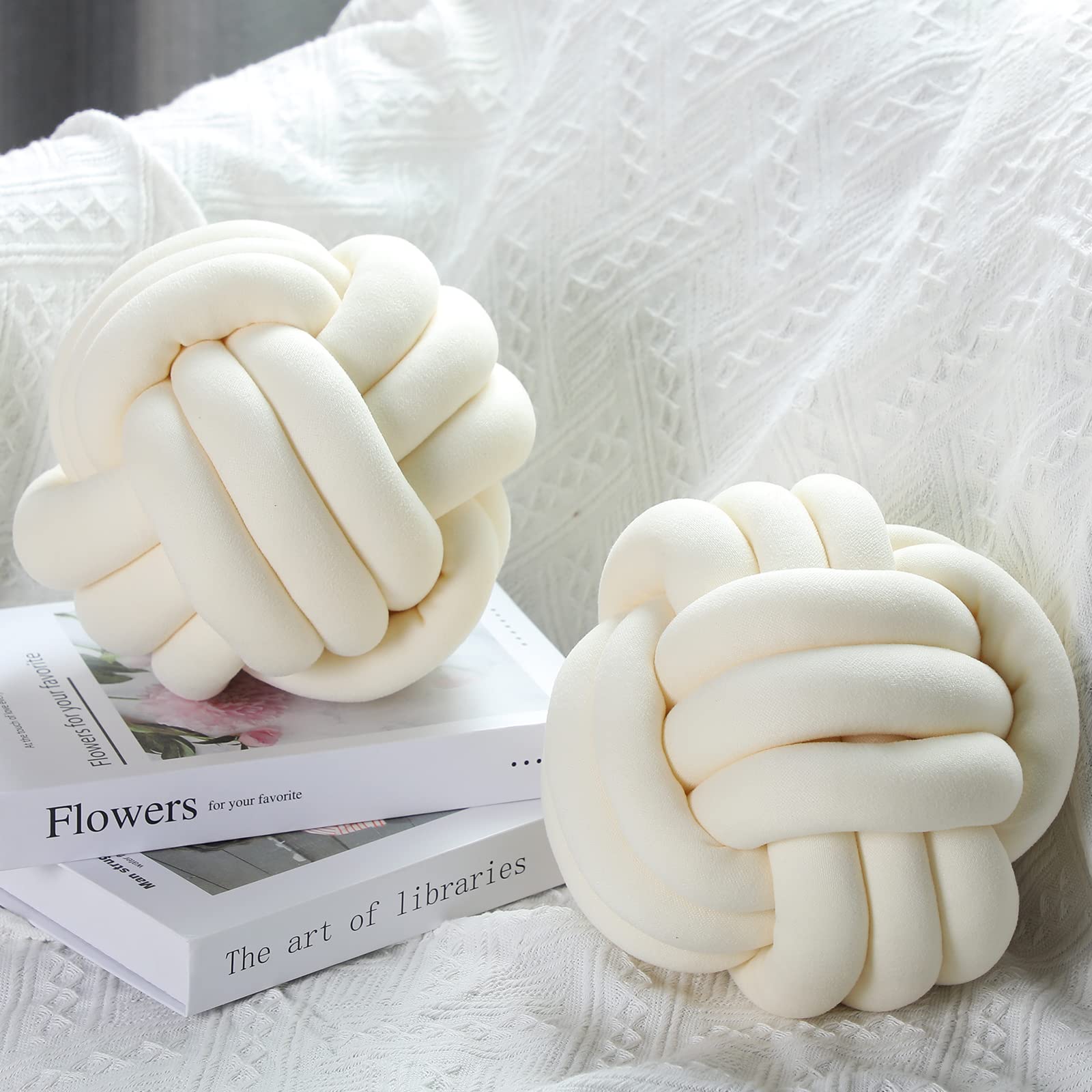 Namalu 2 Pieces Plush Knot Ball Pillows Decorative Round Throw Knotted Pillows Aesthetic Stuffed Pillows for Stress Relieving Be