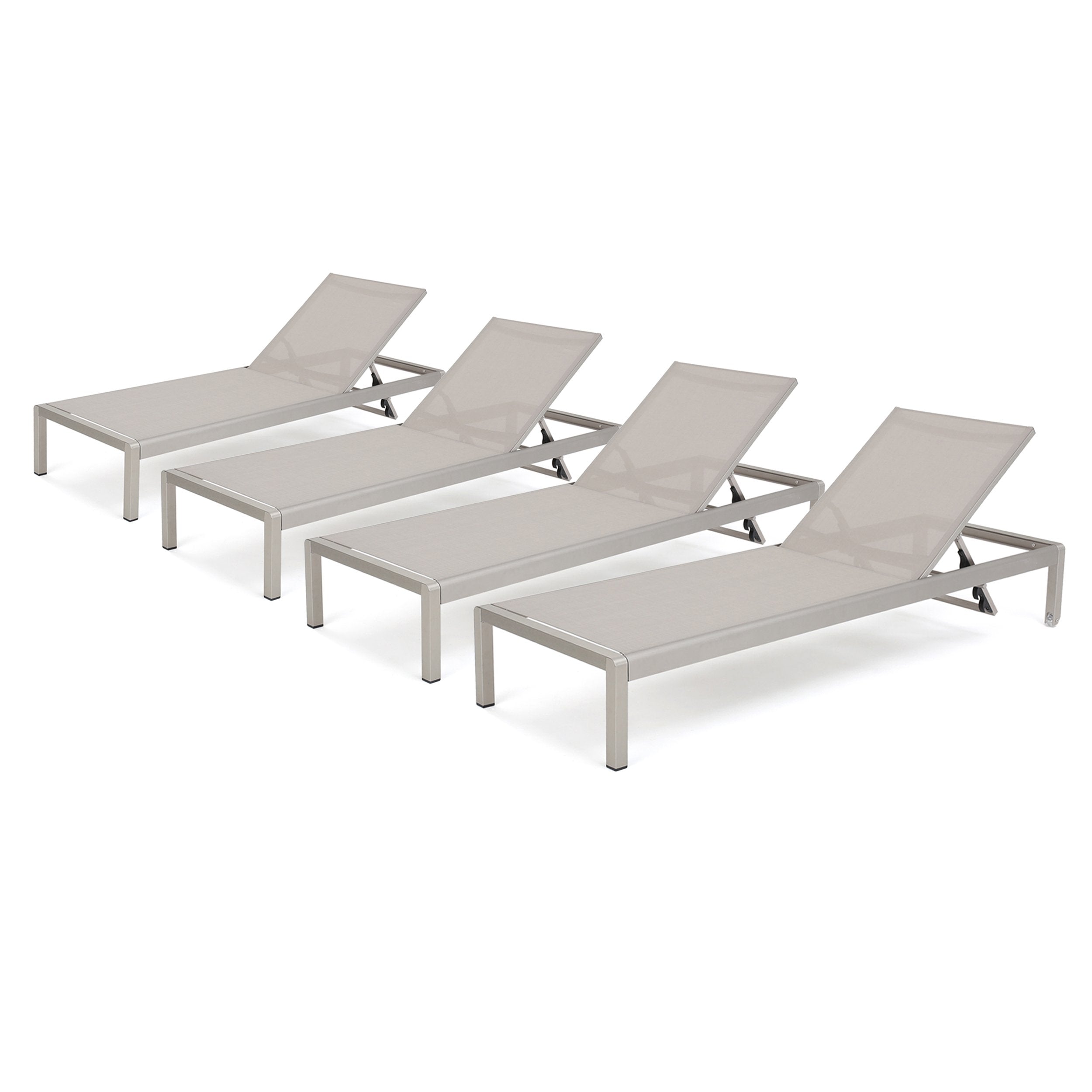 Christopher Knight Home Cape Coral Outdoor Mesh Chaise Lounges, 4-Pcs Set, Grey