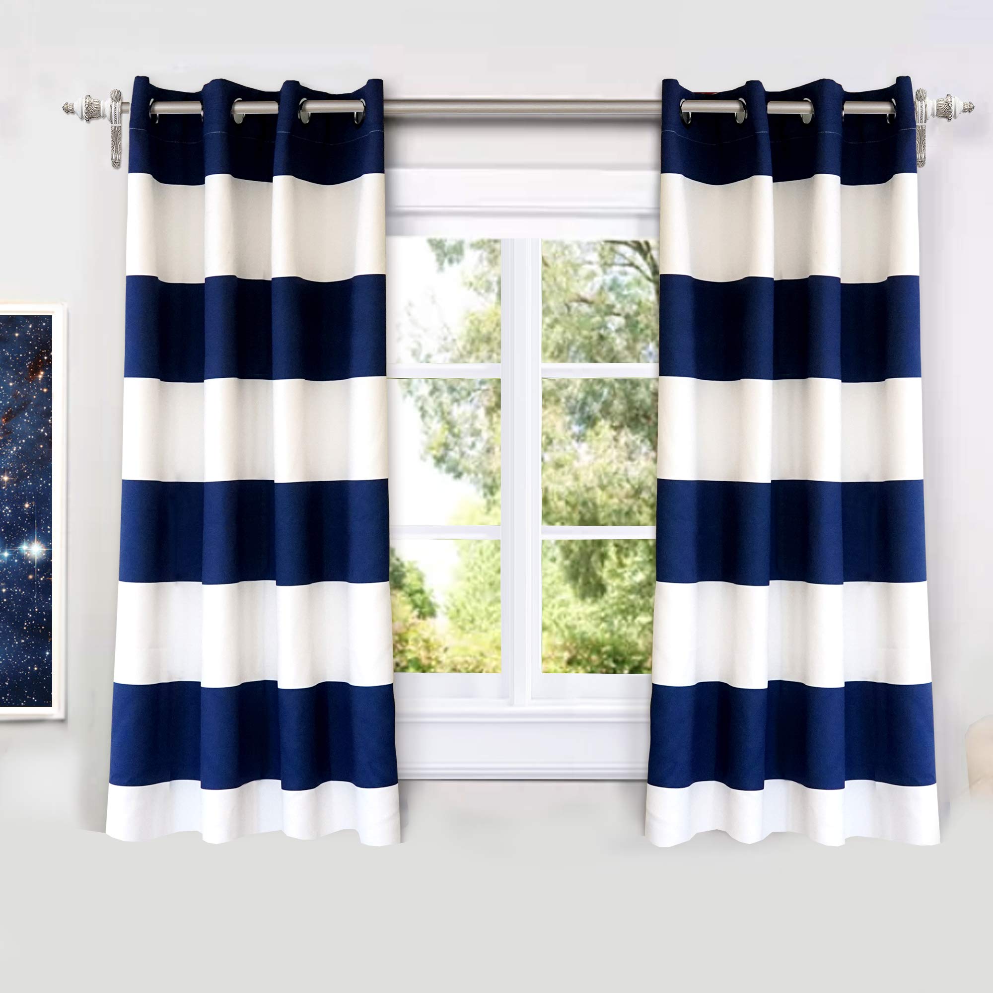 DriftAway Navy Striped Room Darkening Curtains Patriotic Horizontal Stripe Classic Grommet Drapes for Bedroom Living Room Therma
