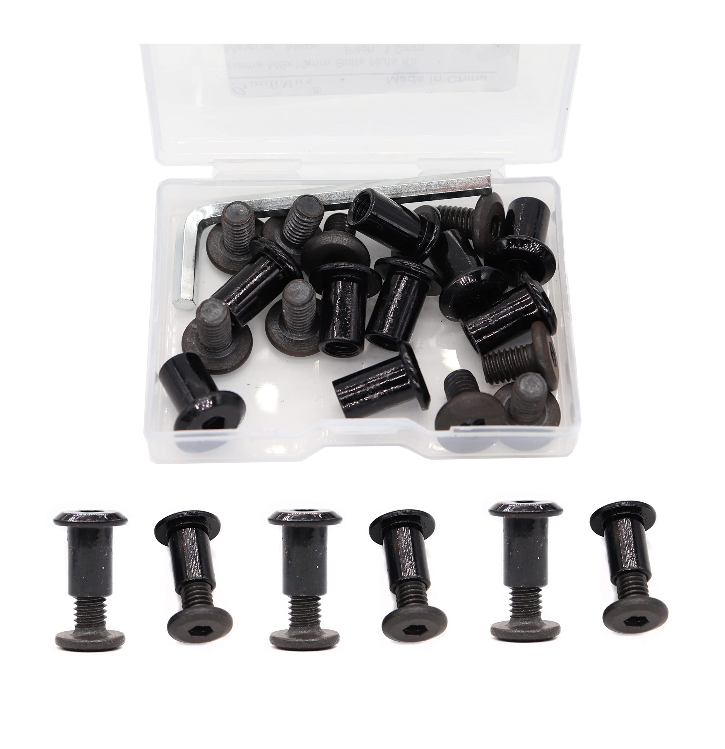 binifiMux 10-Pack M6 x 10mm Hex Socket Cap M6x15mm Black Bolts Connecting Cap Nuts Set for Furniture Beds Cupboard