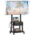 Mobile TV Stand with Drawer for 23-60 Inch Flat/Curved Screen,Tilt Rolling TV Cart on Wheels with 2 Shelves Adjustable Height Po