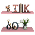 SAUMONIERES 24 Inch Floating Wall Shelves for Bedroom Bathroom Wall Mounted Solid Wood Shelf Storage Decor Set of 2, Pink Floati