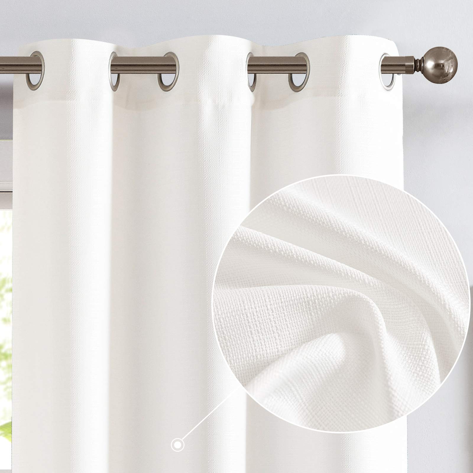 jinchan White Linen Textured Curtains 84 Inches Long 2 Panels Sets for Living Room Grommet Top Light Filtering Window Drapes for