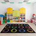 Kids Rug, Classroom Carpets Playmat Rugs, 5x7 Ft Kids Carpet with Rubber Backing, Colorful Circles Childrens Classroom Seating 