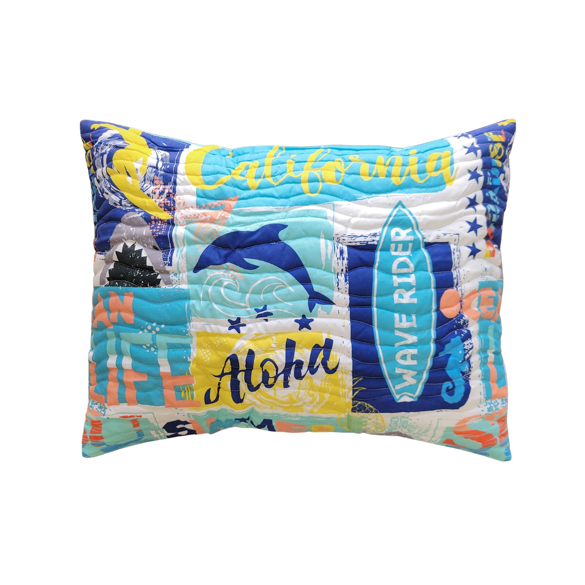 Greenland Home Fashions Heirloom Stitches Quilted Pillow Sham Collection, Decorative Pillow Cover, Standard, Wave Rider