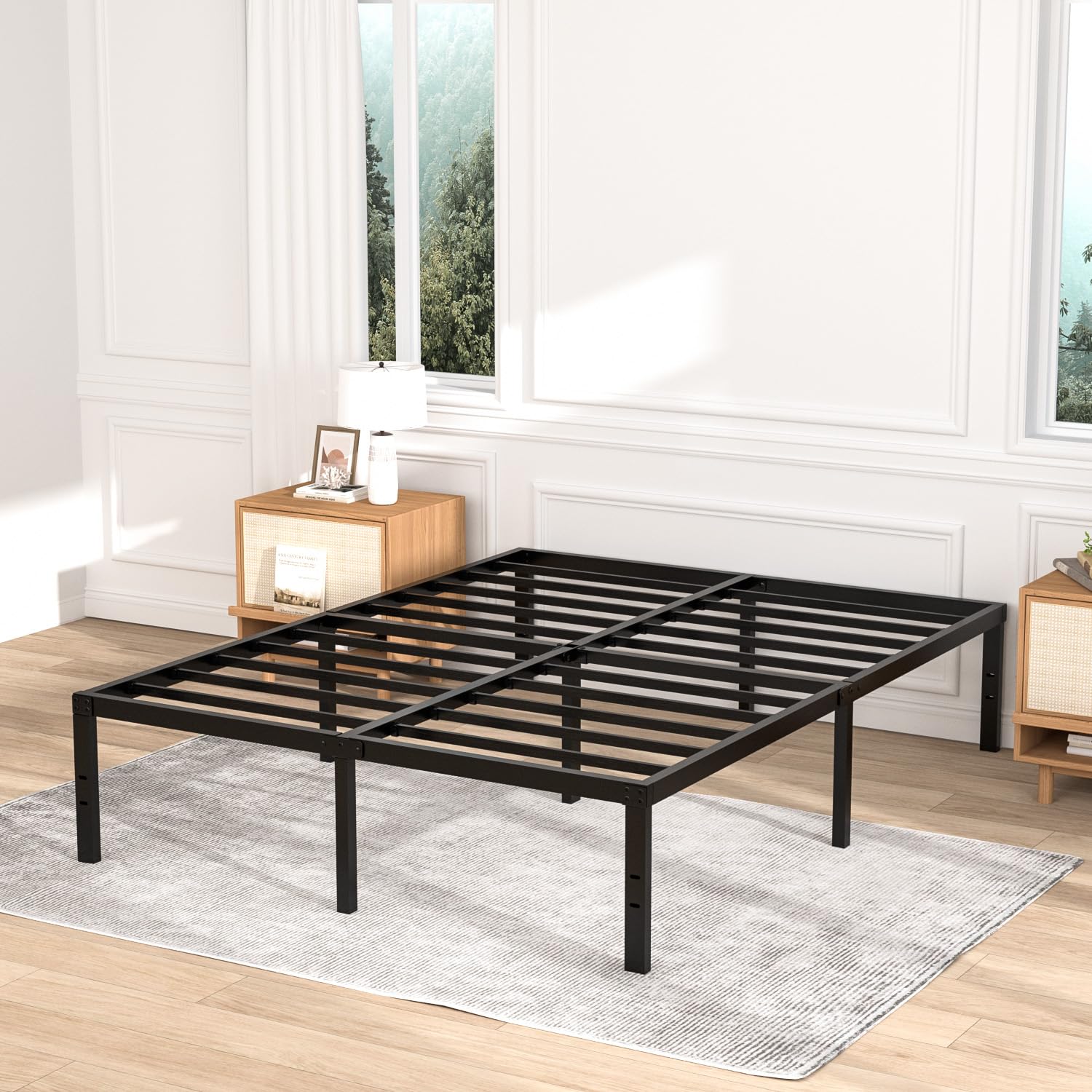 VENI HOME 16 Inch King Bed Frame, Metal Platform Bed Frame with Steel Slats, Storage Space Under Frame, Easy to Assemble, No Box