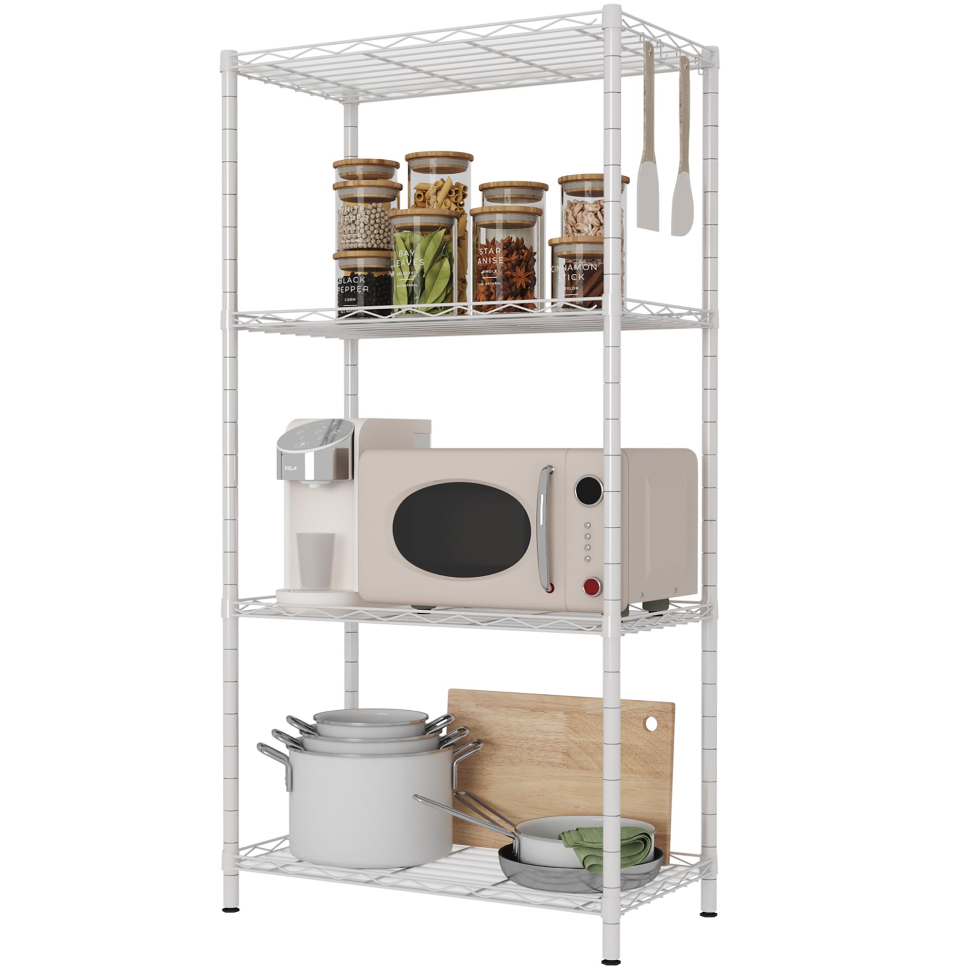 HOMEFORT 4-Shelving Unit, Adjustable Wire Shelving, Metal Wire Shelf with Shelf Liners and Hooks for Kitchen, Closet,Bathroom, L