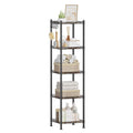 SONGMICS 5-Tier Bathroom Shelf, Storage Rack for Small Space, with 5 PP Shelf Liners, Removable Hook, Extendable Design, Ink Bla
